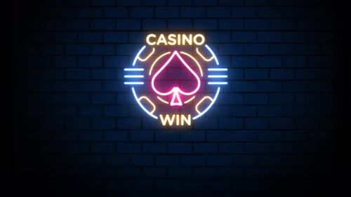 Signe au néon Casino Win sur fond de mur de briques 4K
