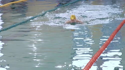 Professional Man Swimmer Swimming on the Track in the Pool