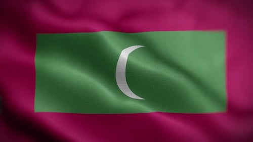 Islamic Crescent Symbol Waving on Fabric Flag Animation