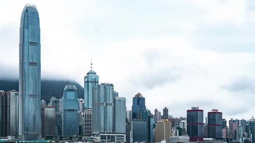 time-lapse of Hong Kong cityscape, skyscraper building at Hong Kong bay