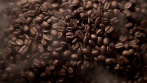 Coffee Beans with Steam Rising Close Up