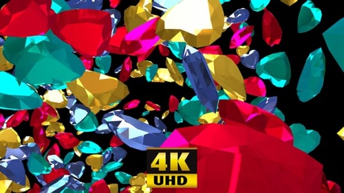 Vibrant Gemstone Hearts and Diamonds Falling Loop Background