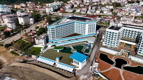 Hotels on the beach aerial view Turkey Alanya 4 K