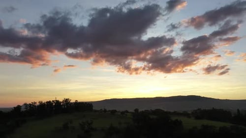 Sunset rural landscape aerial view. Nature scenery