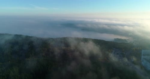 Fog over the city early in the morning