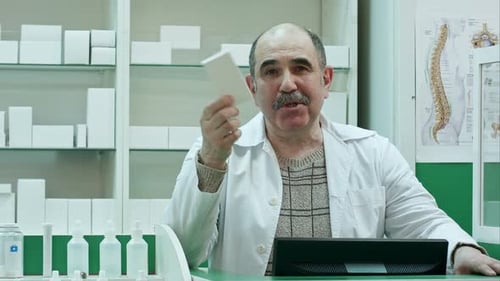 Pharmacist Explaining Medicine in Pharmacy With White Coat