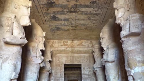Aswan, Egypt : Great Abu Simbel temple of Pharaoh Ramses II in southern Egypt in Nubia next to Lake