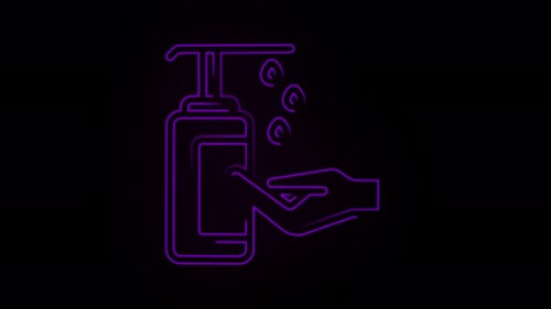 Wash your hand's logo with turn animation and animated outline in purple color with glow effect.