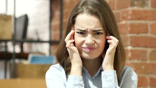 Headache, Frustration, Tense Beautiful Woman Portrait