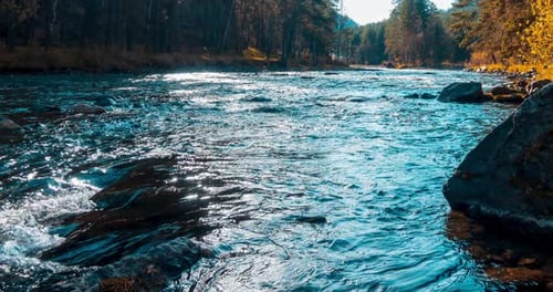 Mountain River Timelapse at the Summer or Autumn Time