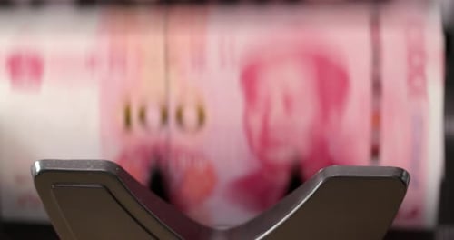 Counting Machine Counts Chinese Yuan Renminbi Banknotes