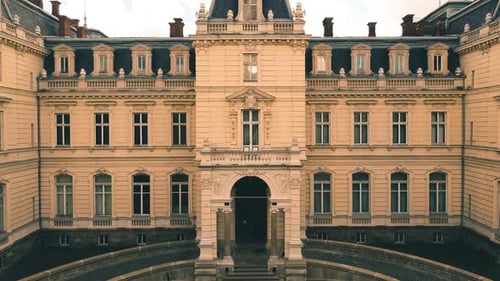 Aerial drone view of a flying over the old palace.