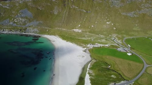 Lofoten Islands and Beach Aerial View in Norway
