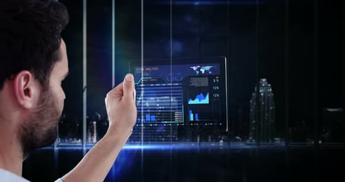 Man using futuristic digital tablet