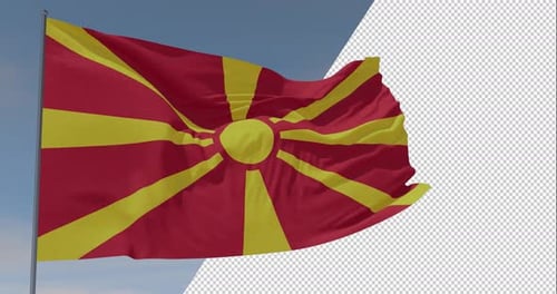 Realistic North Macedonia Flag Waving with Alpha Channel
