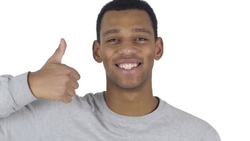 Man Giving Thumbs Up on White Background