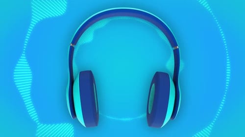 Dj Music Headphones and Audio Spectrum on the Blue Abstract Background Looped