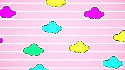 Playful Flat Design Clouds Loop with Pink Striped Background