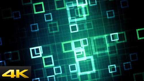 Futuristic Digital Grid Loop with Glowing Squares