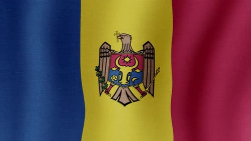 Waving Flag of Moldova with Coat of Arms