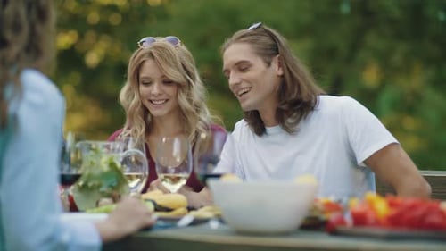 Friends Enjoying Meal Together Outdoors