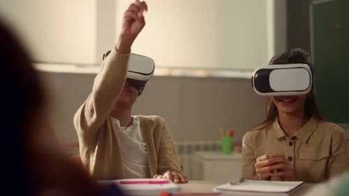 Pupils Using Vr Glasses in Classroom
