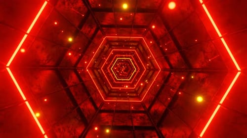 Seamless Loop Motion Graphic of Flying into Red Rotation Hexagon Tunnel