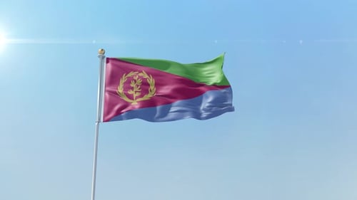 Realistic Eritrea Flag Waving in Blue Sky