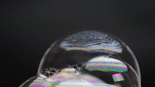 Soap bubbles isolated on black background. Abstract soap bubbles with colorful reflections. Soap bub