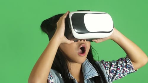 Girl Using VR Headset on Green Screen