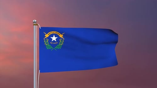 Nevada State Flag Waving Against a Sunset Sky