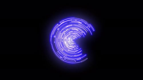 Animation seamless neon line moving continuously in a circle. 2D animation circle with neon lines.