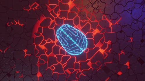 3D rendered animation, a brain on a circuit board