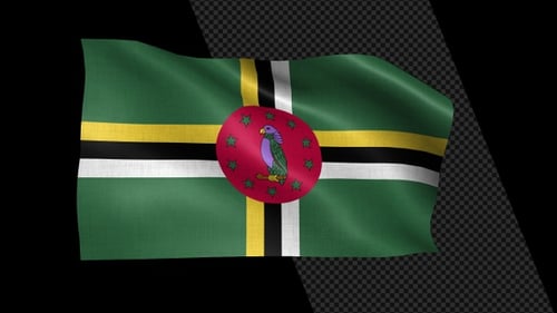 Dominica National Flag Waving Loop with Realistic Fabric