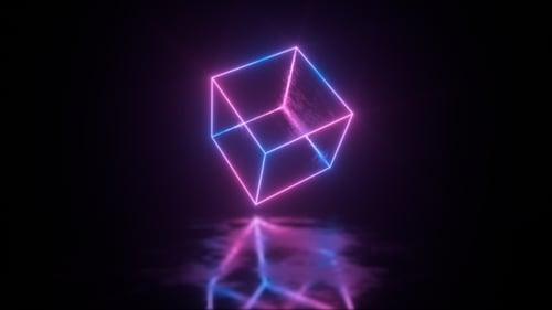 Neon Glowing Cube Abstract Rotating Seamless Loop