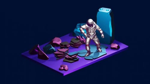 Geometric Astronaut in Futuristic Sci-fi Landscape Animation