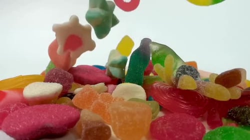 Pile of Colorful Gummy Candies Falling
