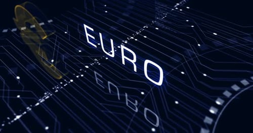 Futuristic Digital Euro Currency Symbol Technology Animation