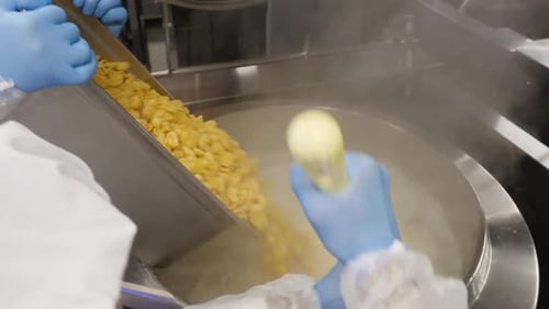 Cooking Pasta at a Ready-Made Food Factory. Workers at the Ready-Made Food Factory Cook Pasta.