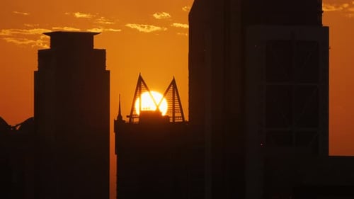 City Buildings Silhouette at Sunset Light Sky