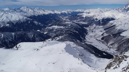 Winter drone flight over Mestia`s mountains in gerorgia.
Tetnuldi Ski Resort next to Uschba and Tet