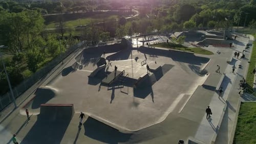 Aerial view of a skatepark