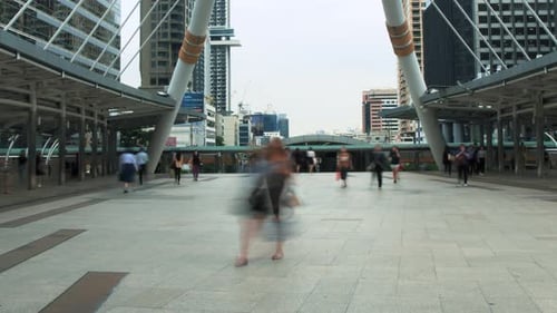Time-lapse People Stream in the Street, Fast Moving in the Crowd
