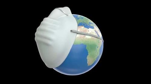 Earth Globe Wearing Medical Face Mask Animation
