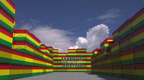Made in Bolivia Flag Text Reveal on Shipping Containers