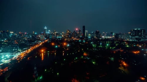 Time Lapse Night Cityscape and Highrise Buildings in Metropolis City Center