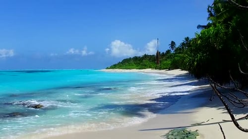 Daytime nature of shore beach trip by lagoon and sand background near reef