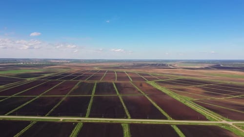 Aerial View of Geometric Farmland in Rural Setting