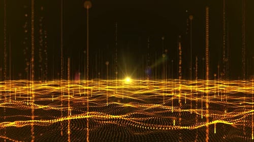 Digital Wave Grid with Glowing Particles Background