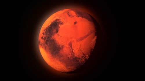 Rotating Realistic Mars Planet in Dark Space